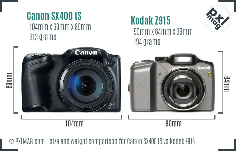 Canon SX400 IS vs Kodak Z915 size comparison