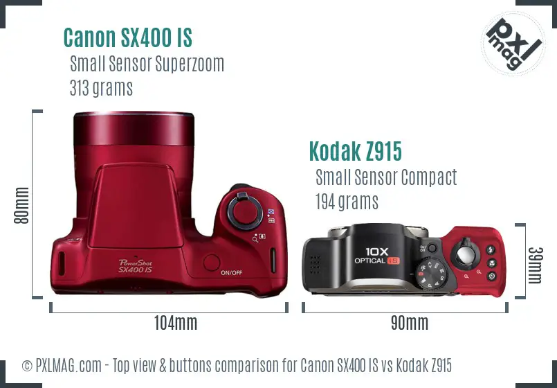 Canon SX400 IS vs Kodak Z915 top view buttons comparison