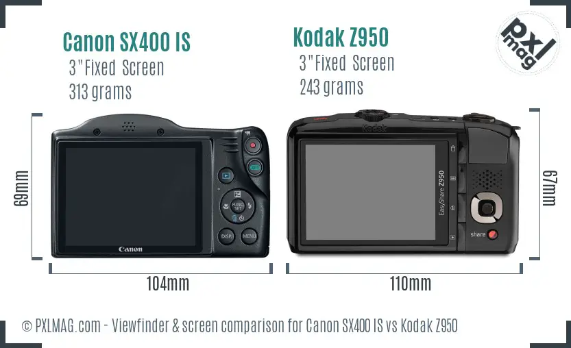 Canon SX400 IS vs Kodak Z950 Screen and Viewfinder comparison
