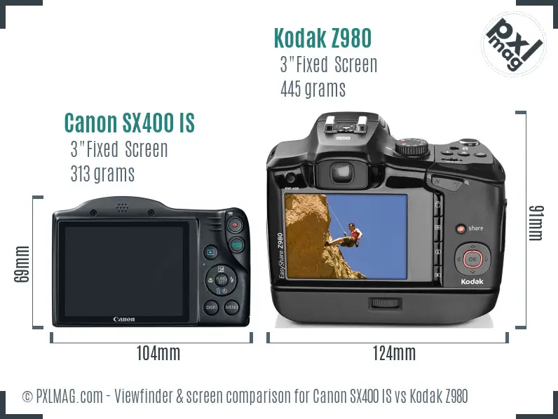 Canon SX400 IS vs Kodak Z980 Screen and Viewfinder comparison