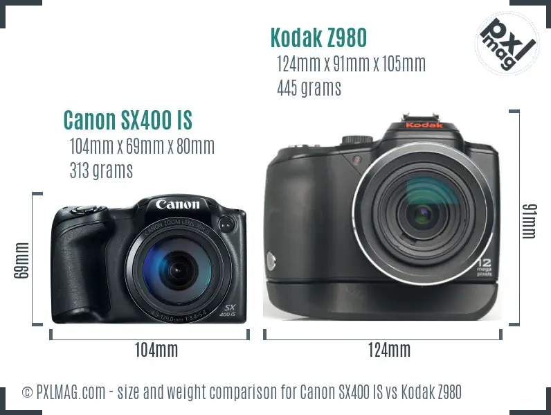Canon SX400 IS vs Kodak Z980 size comparison