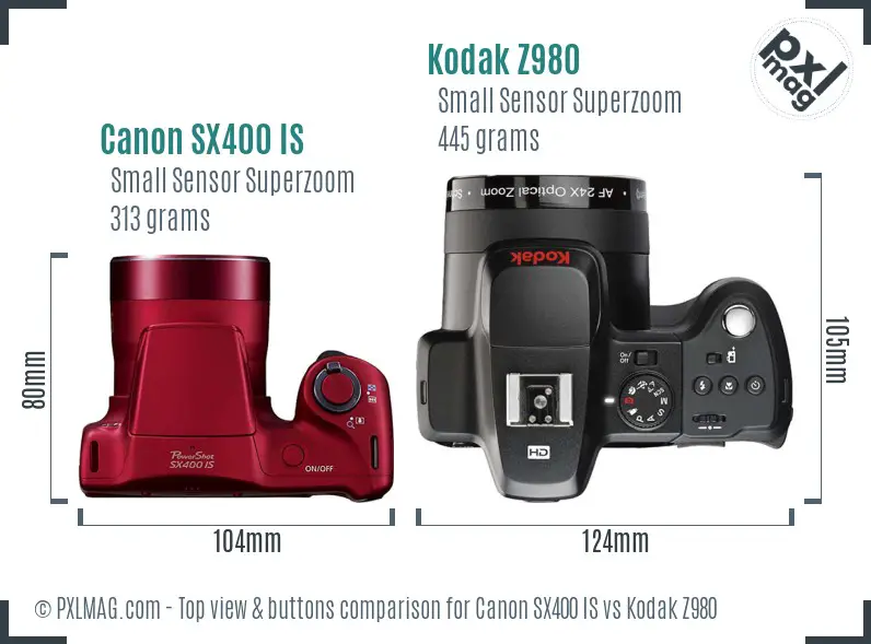 Canon SX400 IS vs Kodak Z980 top view buttons comparison