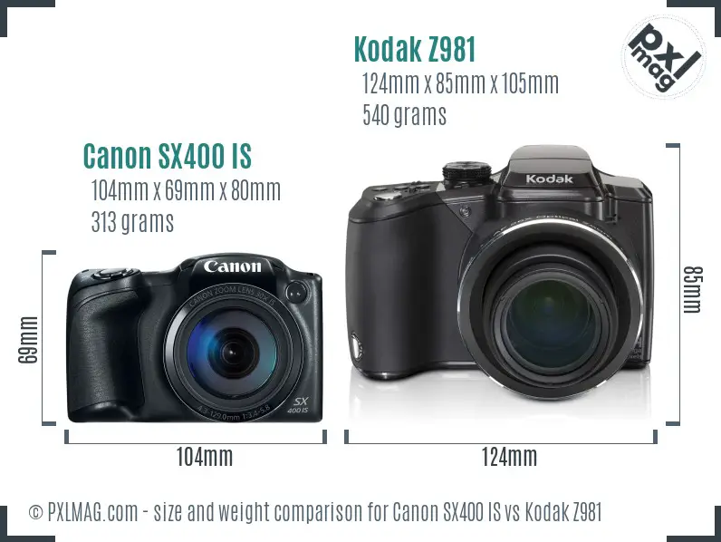 Canon SX400 IS vs Kodak Z981 size comparison