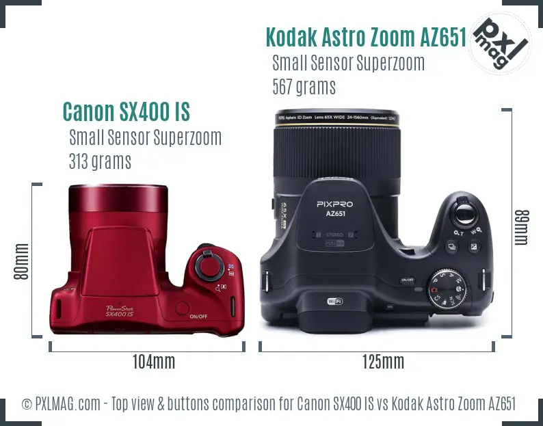 Canon SX400 IS vs Kodak Astro Zoom AZ651 top view buttons comparison