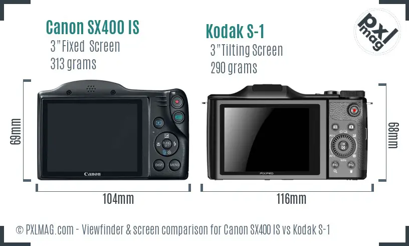 Canon SX400 IS vs Kodak S-1 Screen and Viewfinder comparison