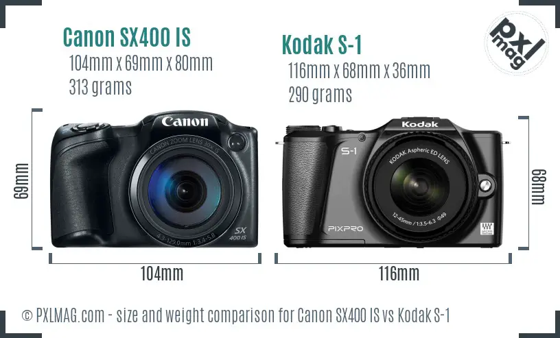 Canon SX400 IS vs Kodak S-1 size comparison