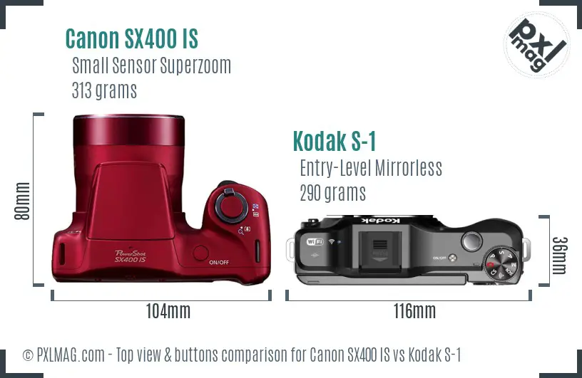 Canon SX400 IS vs Kodak S-1 top view buttons comparison