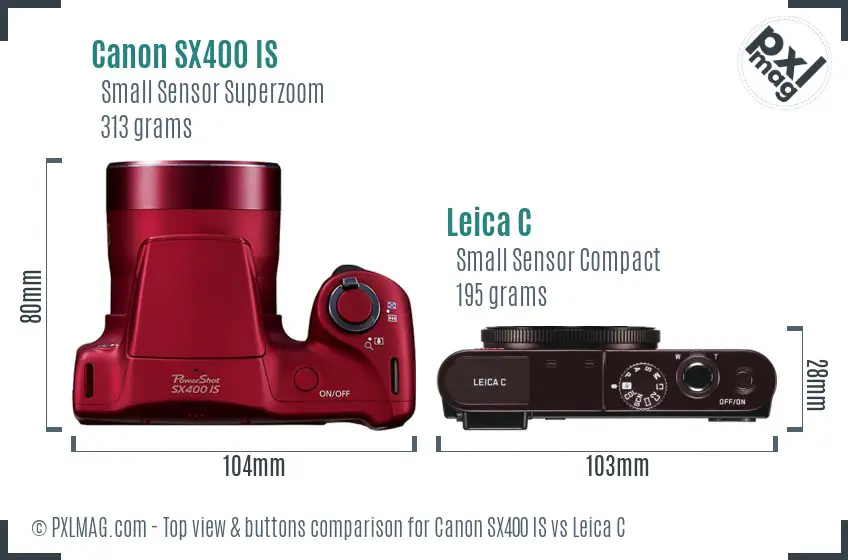 Canon SX400 IS vs Leica C top view buttons comparison Canon SX400 IS vs Leica C top view buttons comparison