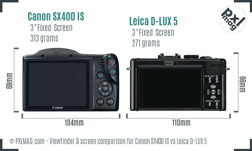 Canon SX400 IS vs Leica D-LUX 5 Screen and Viewfinder comparison