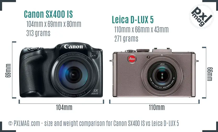 Canon SX400 IS vs Leica D-LUX 5 size comparison