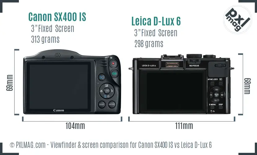 Canon SX400 IS vs Leica D-Lux 6 Screen and Viewfinder comparison