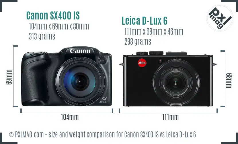 Canon SX400 IS vs Leica D-Lux 6 size comparison
