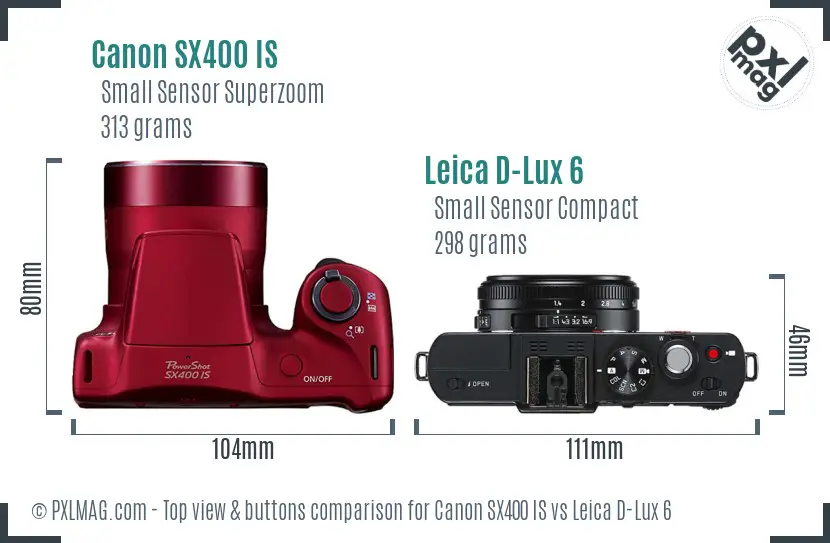 Canon SX400 IS vs Leica D-Lux 6 top view buttons comparison