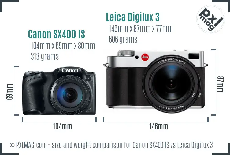 Canon SX400 IS vs Leica Digilux 3 size comparison