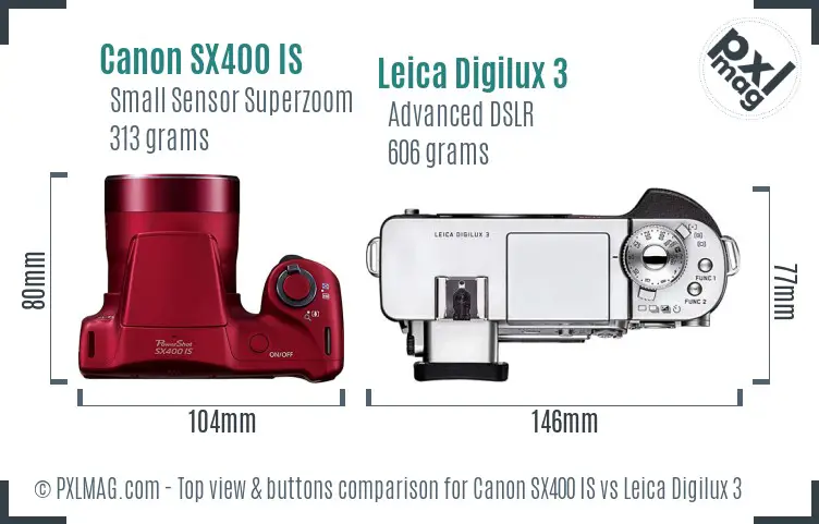 Canon SX400 IS vs Leica Digilux 3 top view buttons comparison