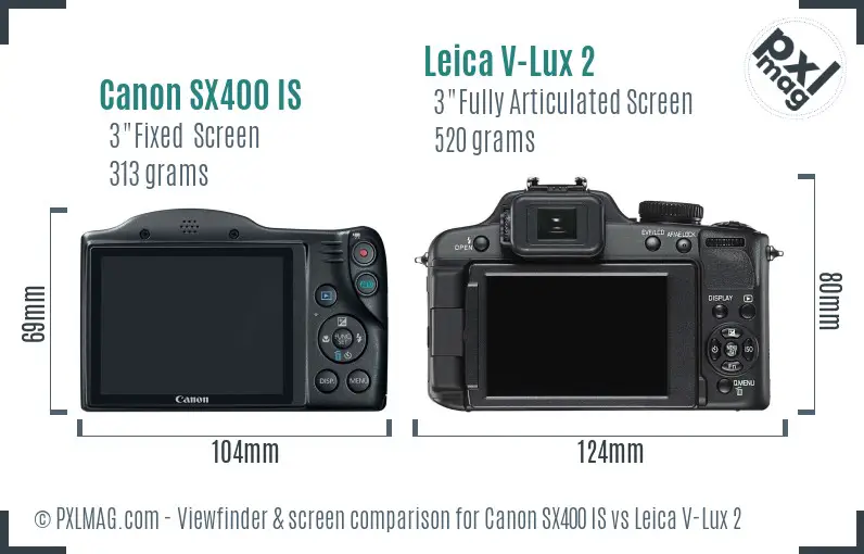 Canon SX400 IS vs Leica V-Lux 2 Screen and Viewfinder comparison