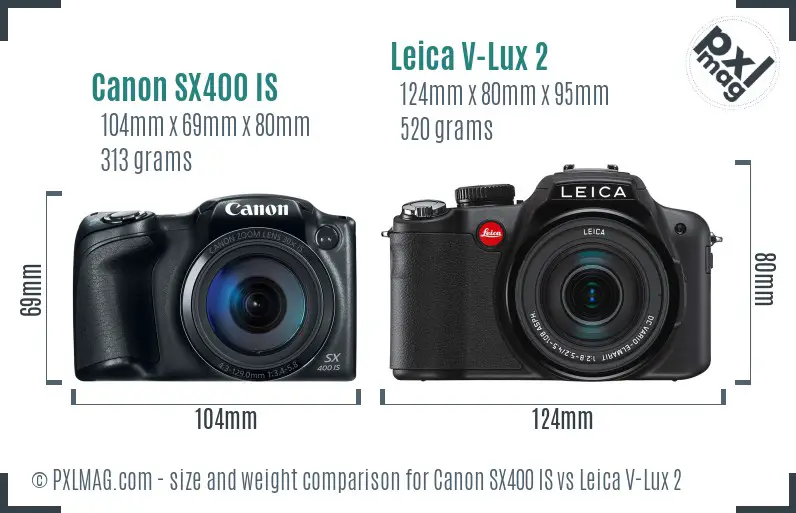 Canon SX400 IS vs Leica V-Lux 2 size comparison