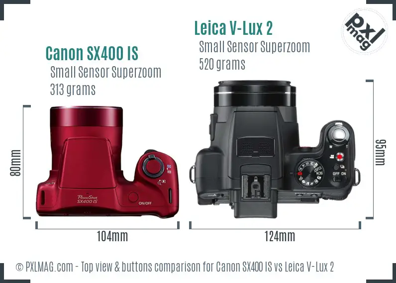 Canon SX400 IS vs Leica V-Lux 2 top view buttons comparison