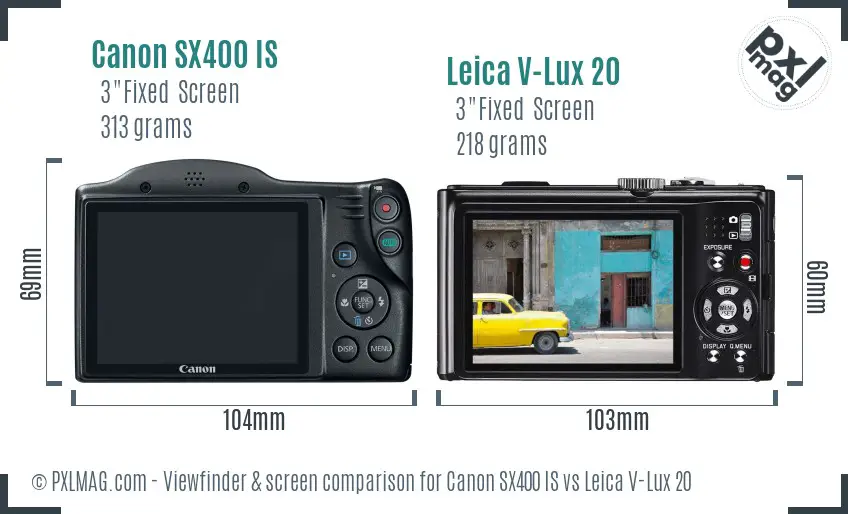 Canon SX400 IS vs Leica V-Lux 20 Screen and Viewfinder comparison