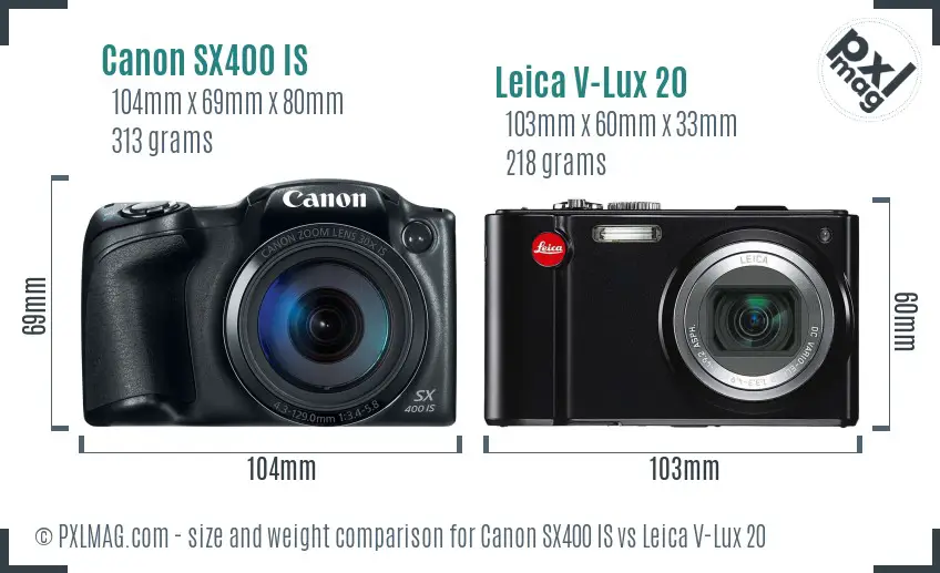 Canon SX400 IS vs Leica V-Lux 20 size comparison