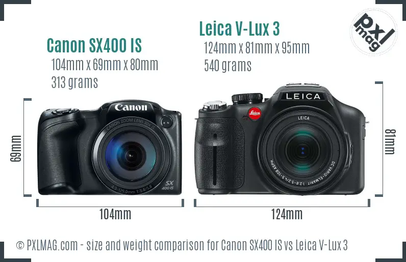 Canon SX400 IS vs Leica V-Lux 3 size comparison