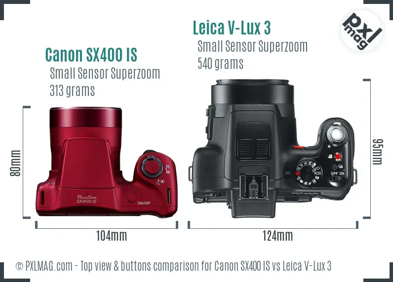 Canon SX400 IS vs Leica V-Lux 3 top view buttons comparison