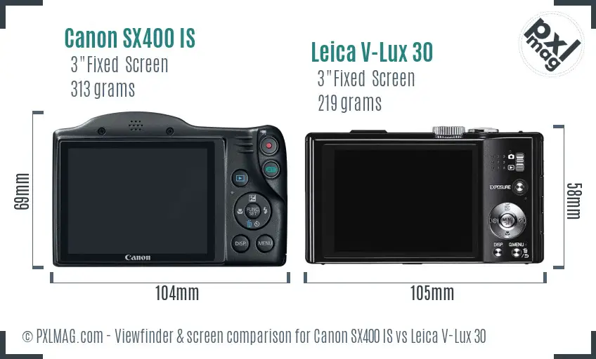 Canon SX400 IS vs Leica V-Lux 30 Screen and Viewfinder comparison