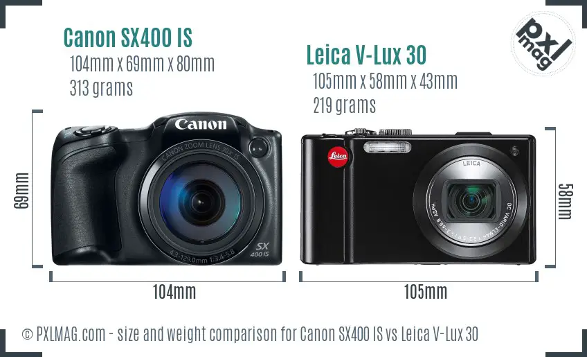 Canon SX400 IS vs Leica V-Lux 30 size comparison