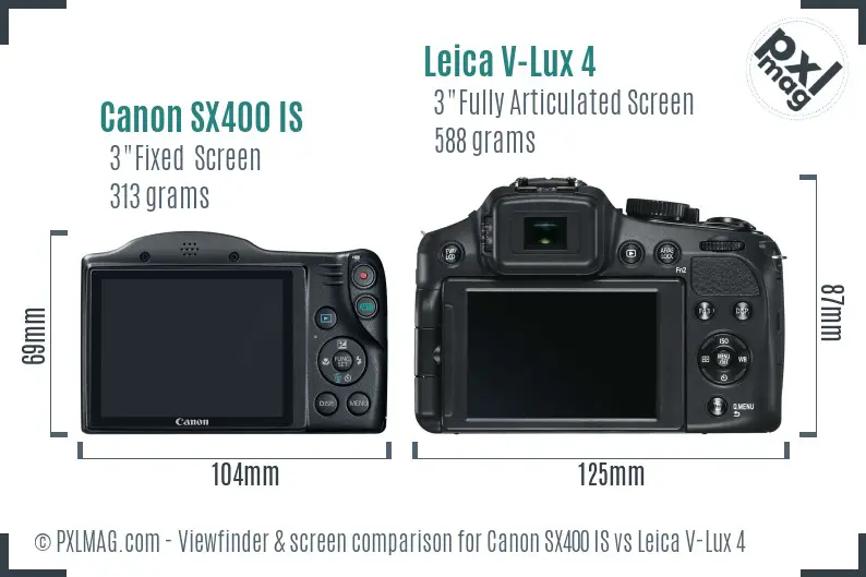 Canon SX400 IS vs Leica V-Lux 4 Screen and Viewfinder comparison