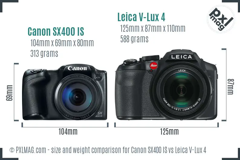 Canon SX400 IS vs Leica V-Lux 4 size comparison