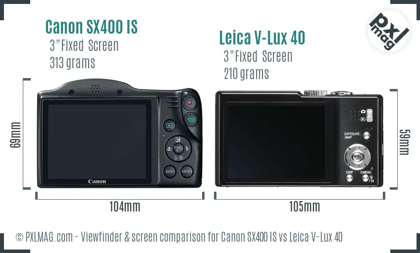 Canon SX400 IS vs Leica V-Lux 40 Screen and Viewfinder comparison Canon SX400 IS vs Leica V-Lux 40 Screen and Viewfinder comparison