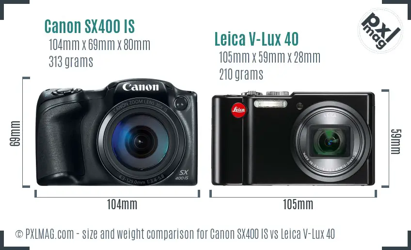 Canon SX400 IS vs Leica V-Lux 40 size comparison Canon SX400 IS vs Leica V-Lux 40 size comparison