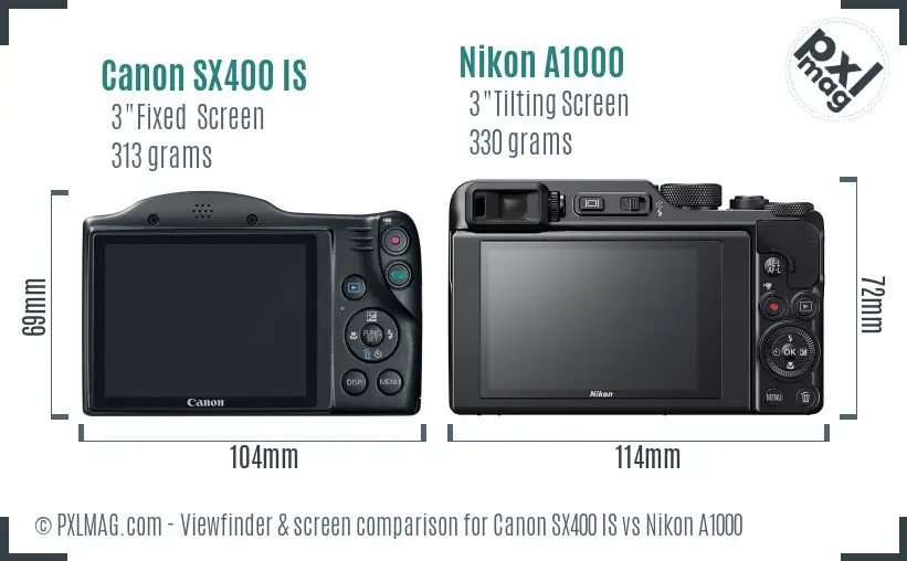 Canon SX400 IS vs Nikon A1000 Screen and Viewfinder comparison