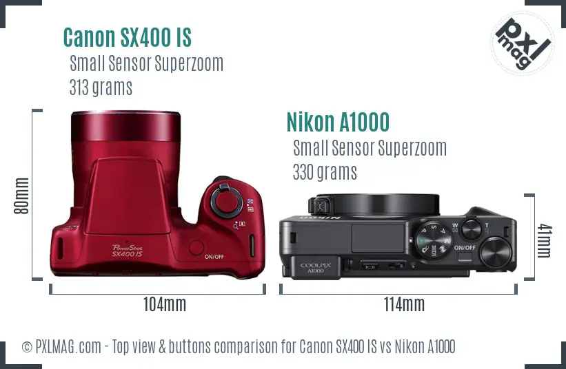 Canon SX400 IS vs Nikon A1000 top view buttons comparison