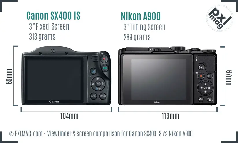 Canon SX400 IS vs Nikon A900 Screen and Viewfinder comparison