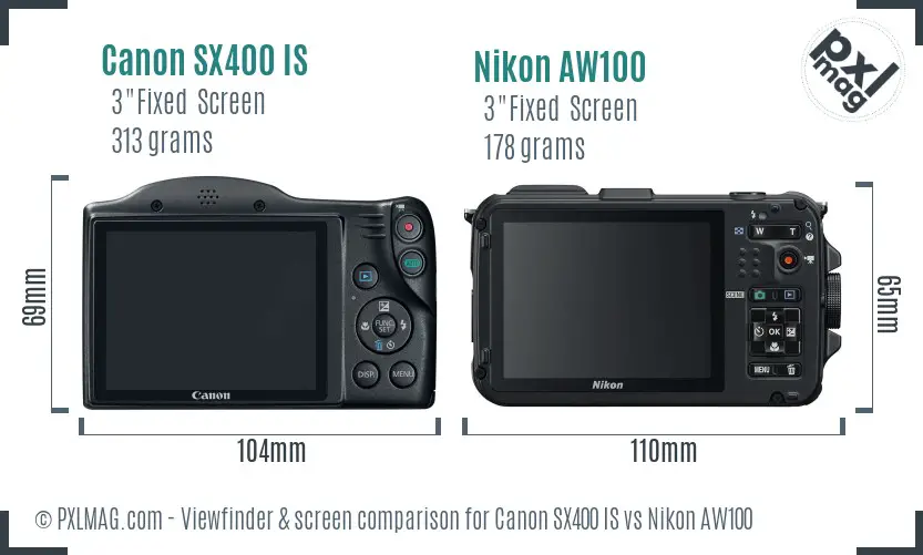 Canon SX400 IS vs Nikon AW100 Screen and Viewfinder comparison