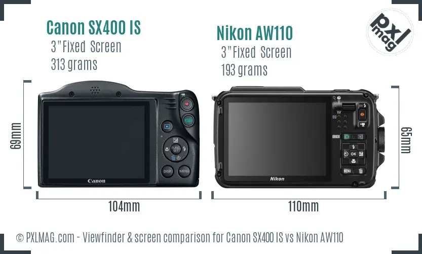 Canon SX400 IS vs Nikon AW110 Screen and Viewfinder comparison