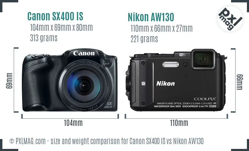 Canon SX400 IS vs Nikon AW130 size comparison Canon SX400 IS vs Nikon AW130 size comparison