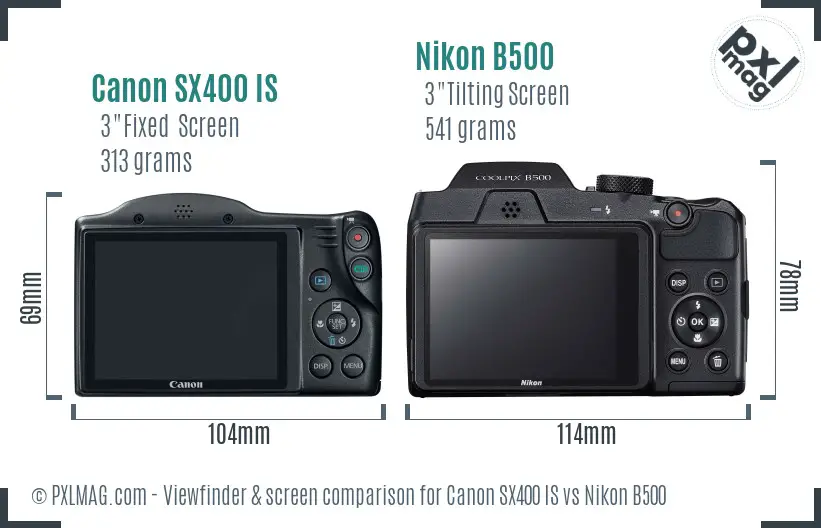 Canon SX400 IS vs Nikon B500 Screen and Viewfinder comparison