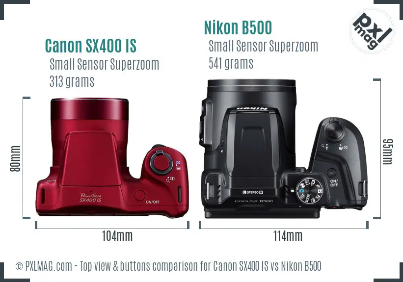 Canon SX400 IS vs Nikon B500 top view buttons comparison