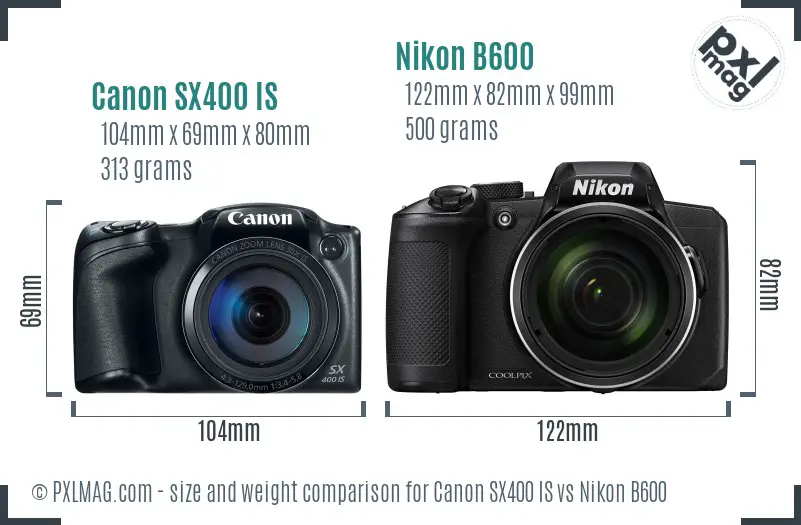 Canon SX400 IS vs Nikon B600 size comparison