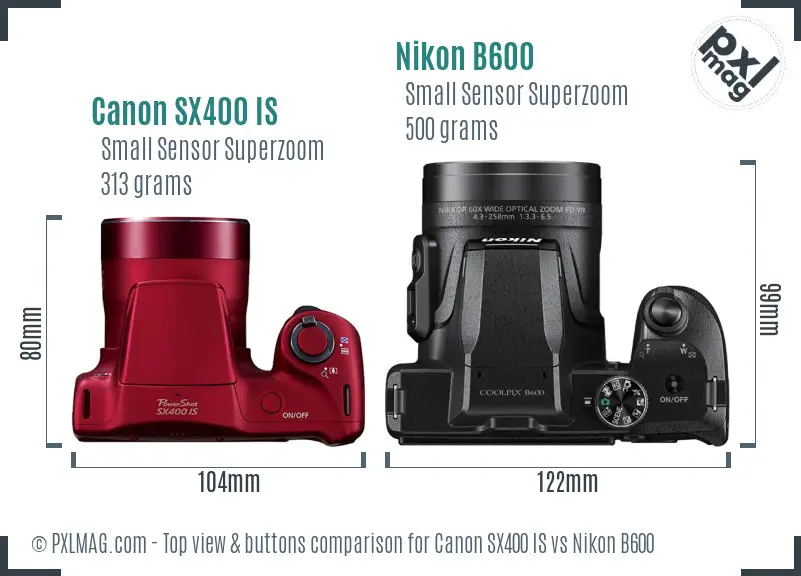 Canon SX400 IS vs Nikon B600 top view buttons comparison