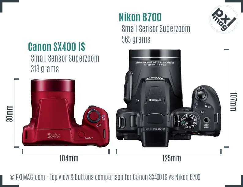Canon SX400 IS vs Nikon B700 top view buttons comparison Canon SX400 IS vs Nikon B700 top view buttons comparison