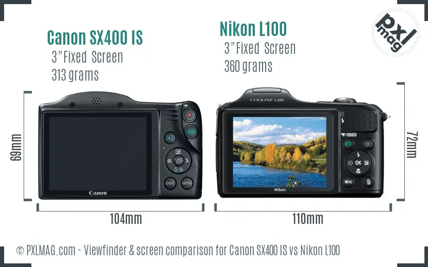 Canon SX400 IS vs Nikon L100 Screen and Viewfinder comparison