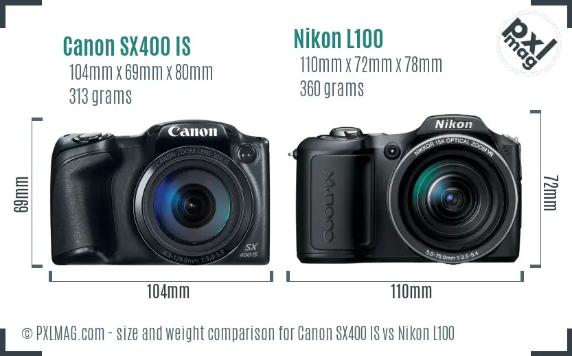 Canon SX400 IS vs Nikon L100 size comparison