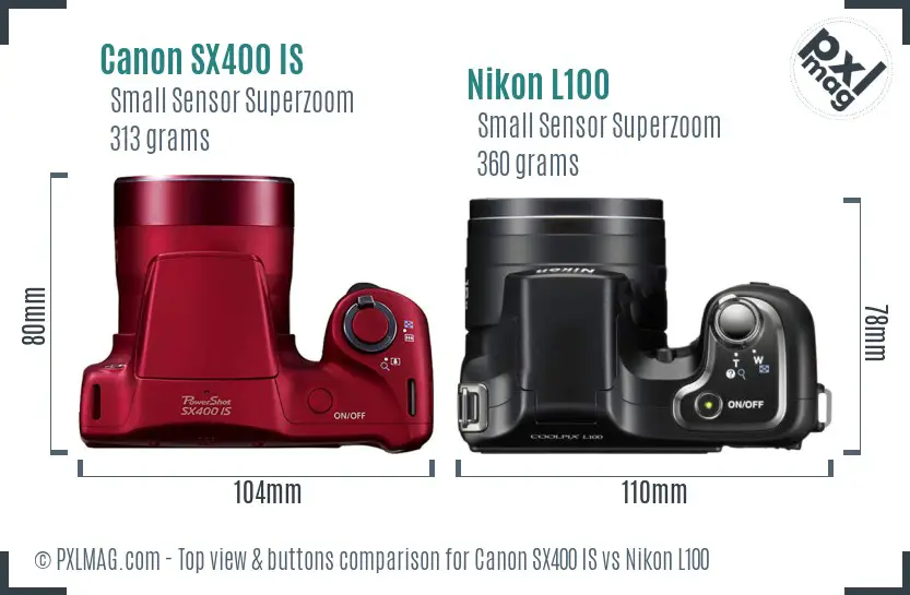 Canon SX400 IS vs Nikon L100 top view buttons comparison