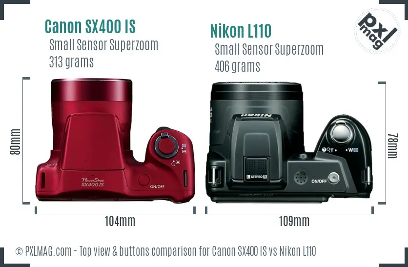 Canon SX400 IS vs Nikon L110 top view buttons comparison Canon SX400 IS vs Nikon L110 top view buttons comparison