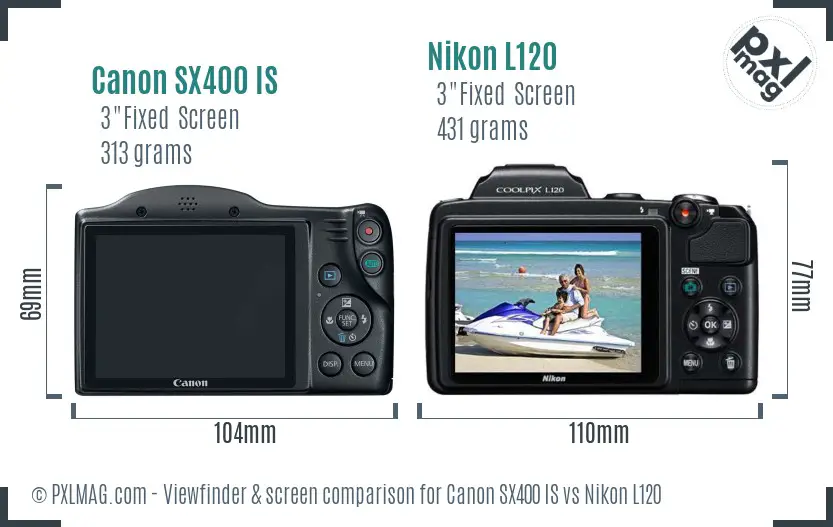 Canon SX400 IS vs Nikon L120 Screen and Viewfinder comparison