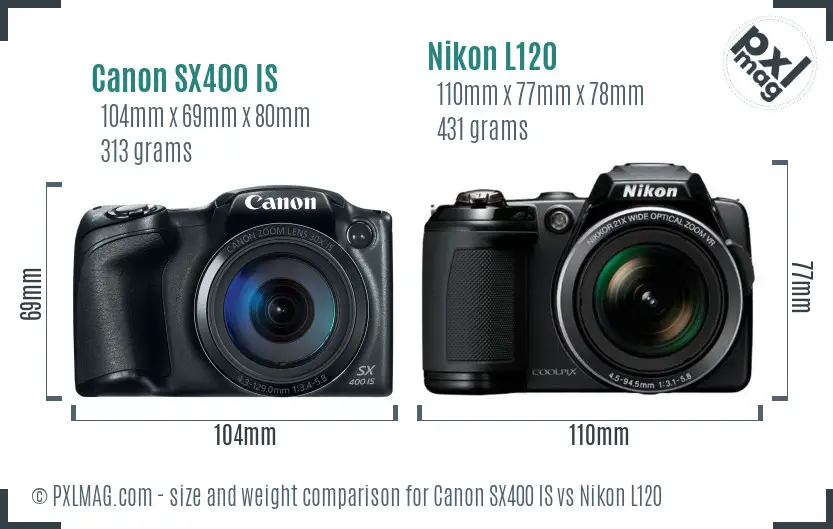 Canon SX400 IS vs Nikon L120 size comparison