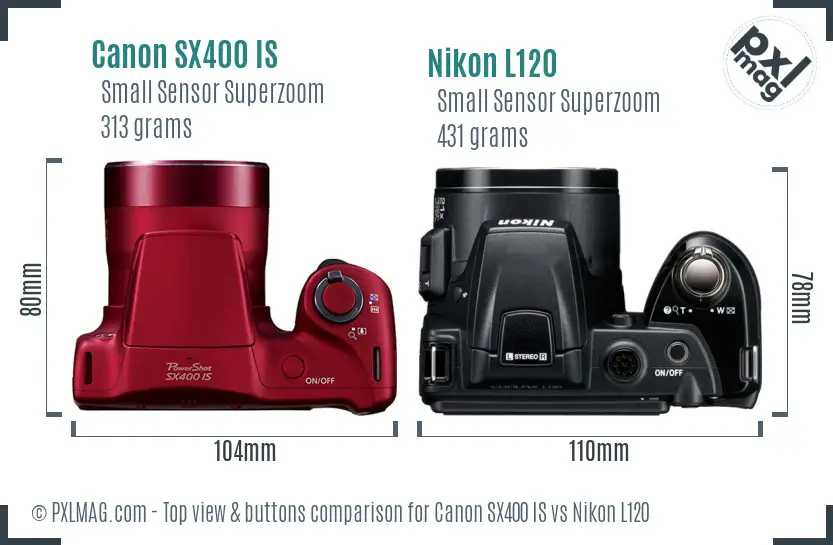 Canon SX400 IS vs Nikon L120 top view buttons comparison